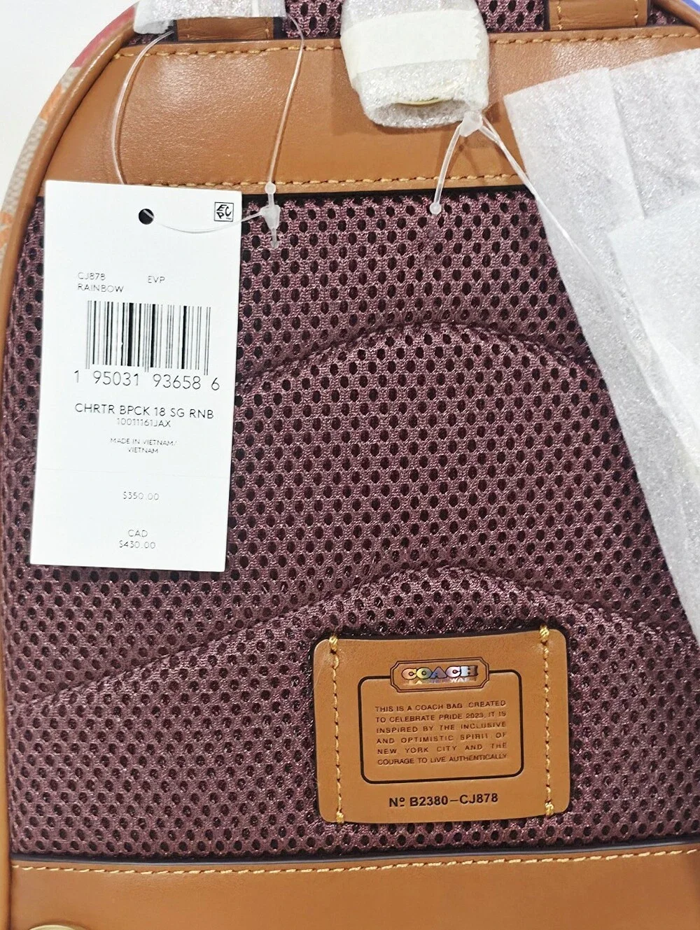 Coach Charter Backpack 18 Rainbow Signature Canvas Leather New With Tags